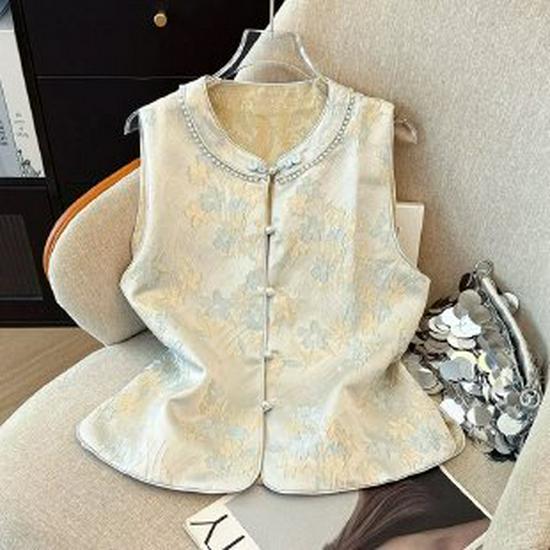 

Spring Floral Vest for Women: Chinese Style, Plus Size, Mid-Aged Fashion 3XL