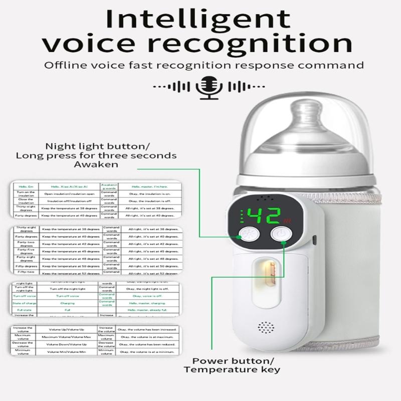 Cordless Milk Bottle Thermal Insulator With Voice Control 18W Fast Heating ABS Fabric Safe Design