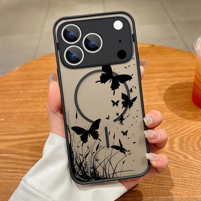 Creative Butterfly Flowers Pattern Case For iPhone 17 Pro Max Magnetic For Magsafe Matte Cover For iPhone 16 Pro Max 15 14 13 16E Air