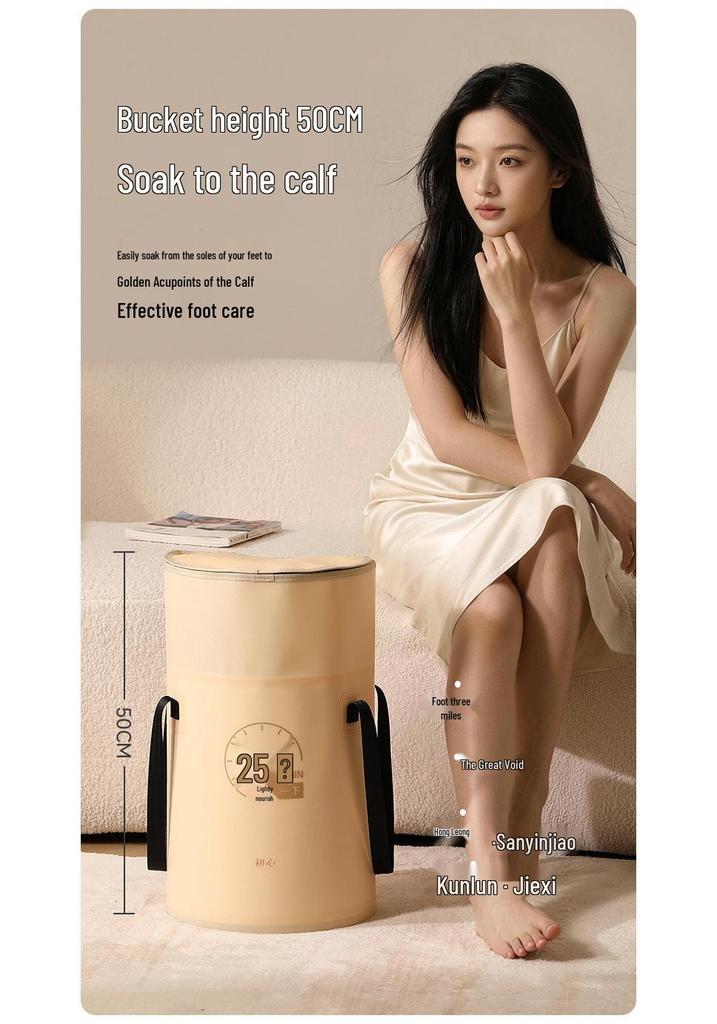 Foldable Foot Bath Basin with Constant Temperature and Steaming, Over-the-Calf Deep Design, Portable for Home Use