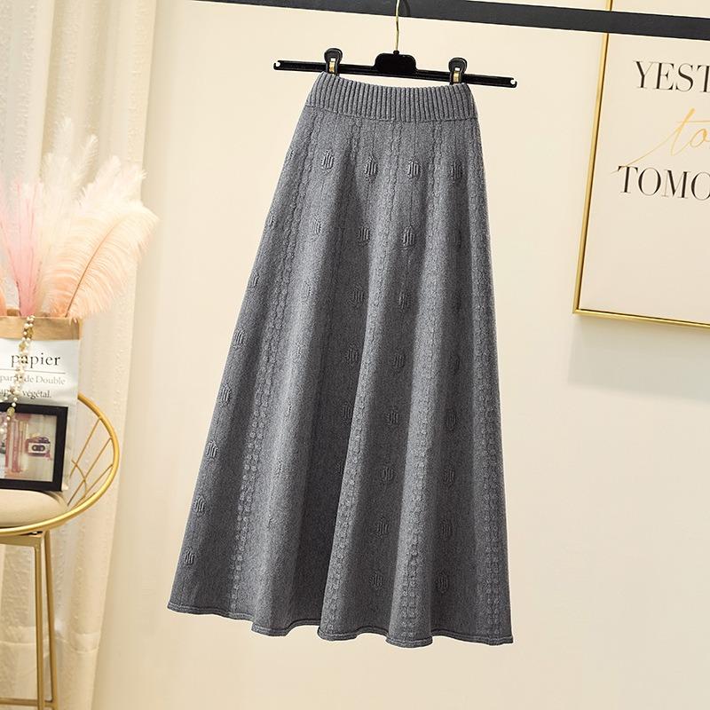 Women's Fall and Winter Medium-length Knitted Wool Large Hem Half-length Skirt