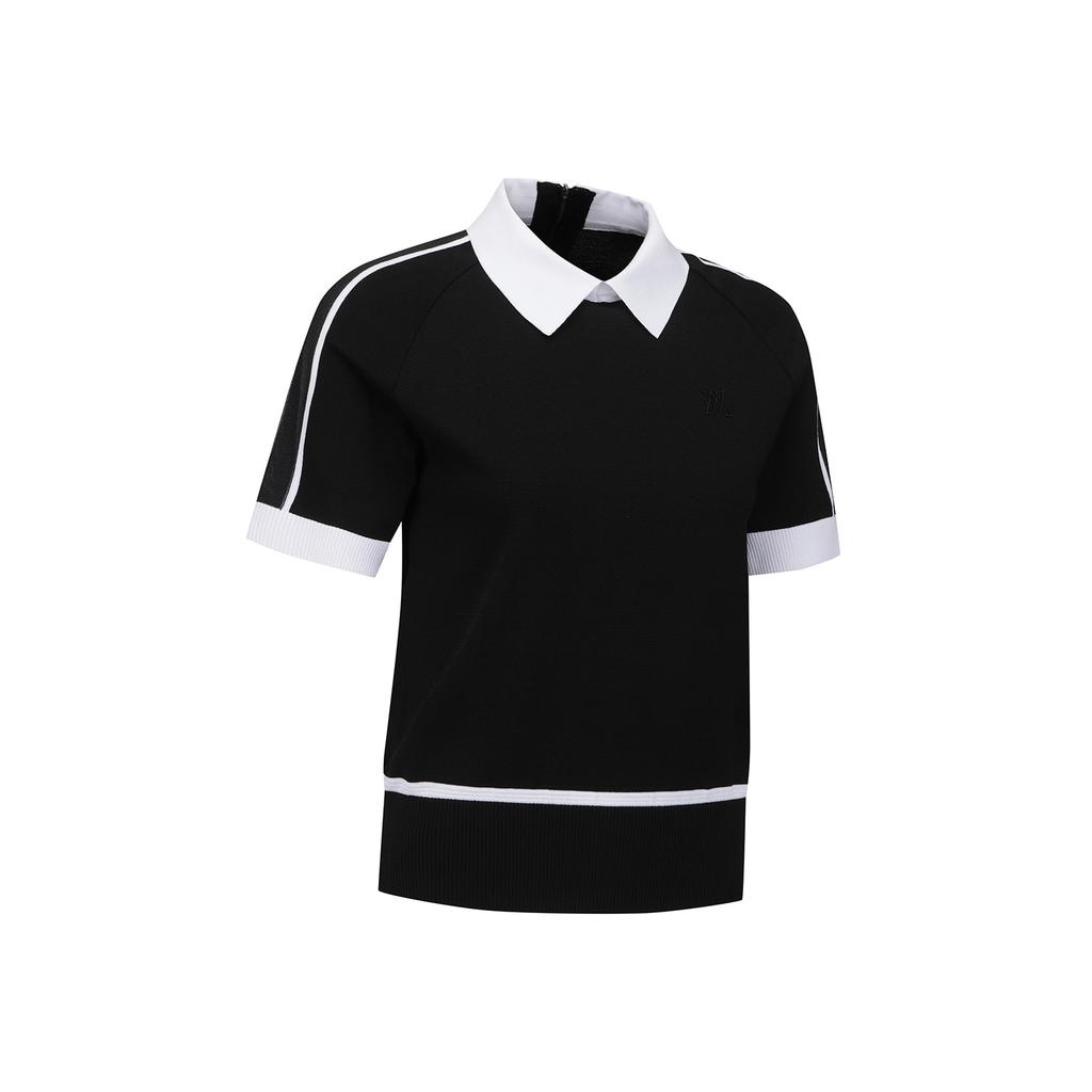 ANEW GOLF Women Mesh Patch Short Sleeve Sweater_Bk