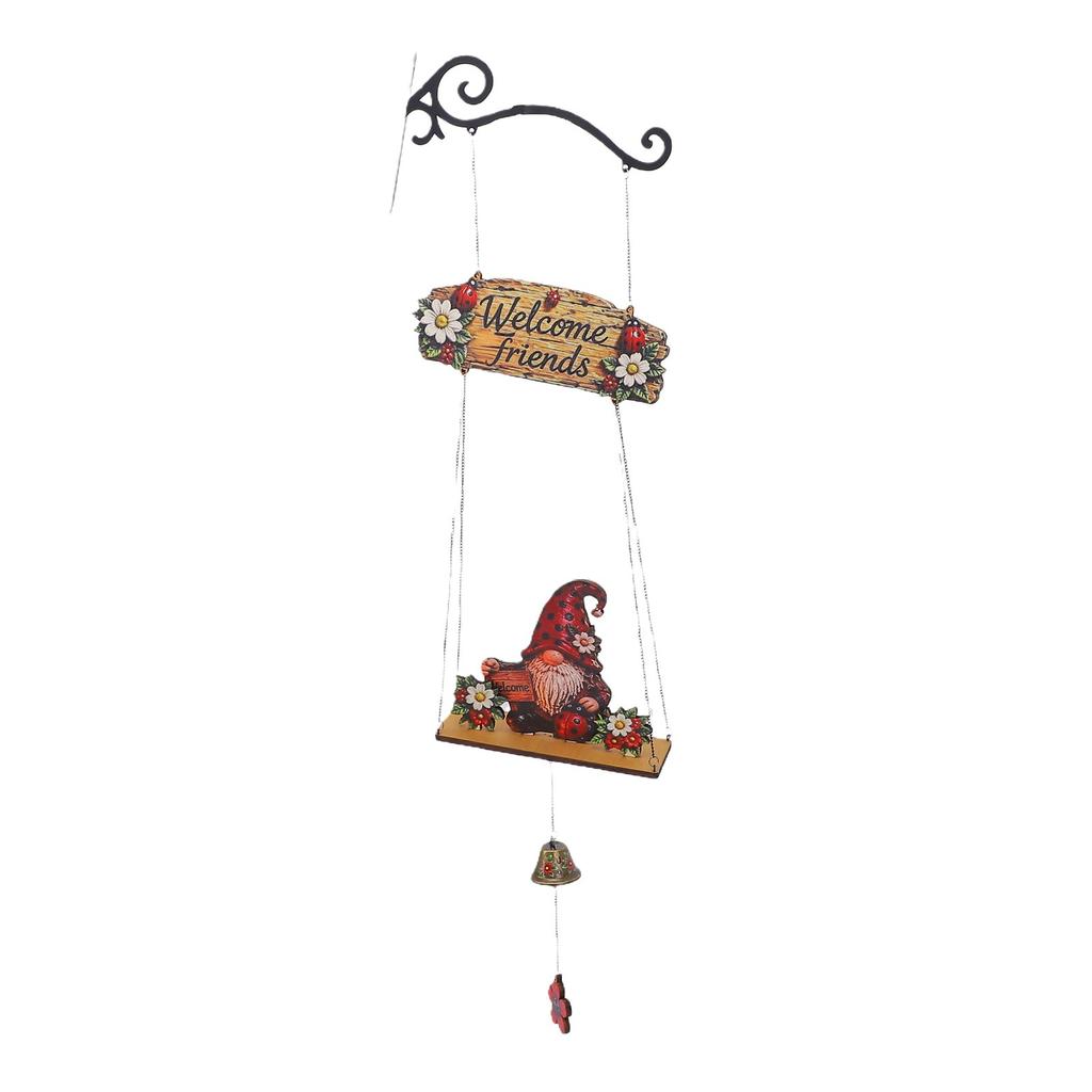 Farmhouse Welcome Wall Sign Rustic Gnome Welcome Sign with Bell Wooden Metal Hanging Plaque for Front Door Balcony
