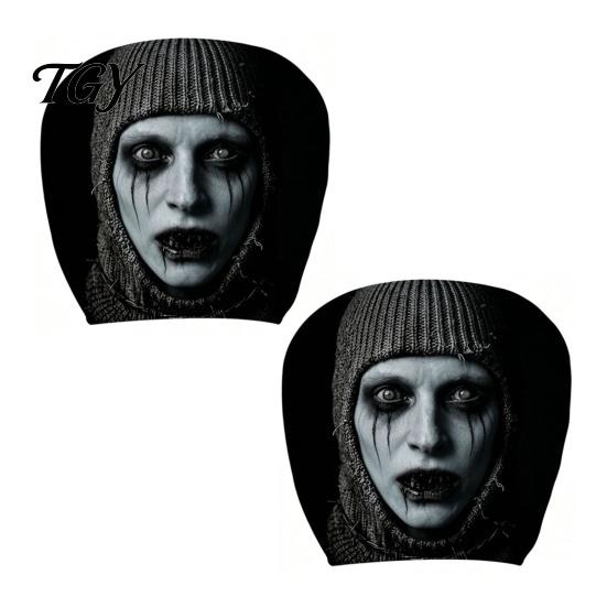 Funny Prank Car Accessories 2Pcs Ghost Face Headrest Covers, Halloween Horror Seat Decorations, Holiday Atmosphere Decor Universal Fit