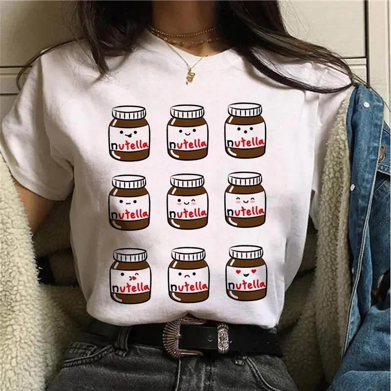Ladies' Newest Kawaii Fashion Nutella Fun Printed T-shirt Harajuku Women's Cute Cartoon Korean Top T-shirt Women's Clothing