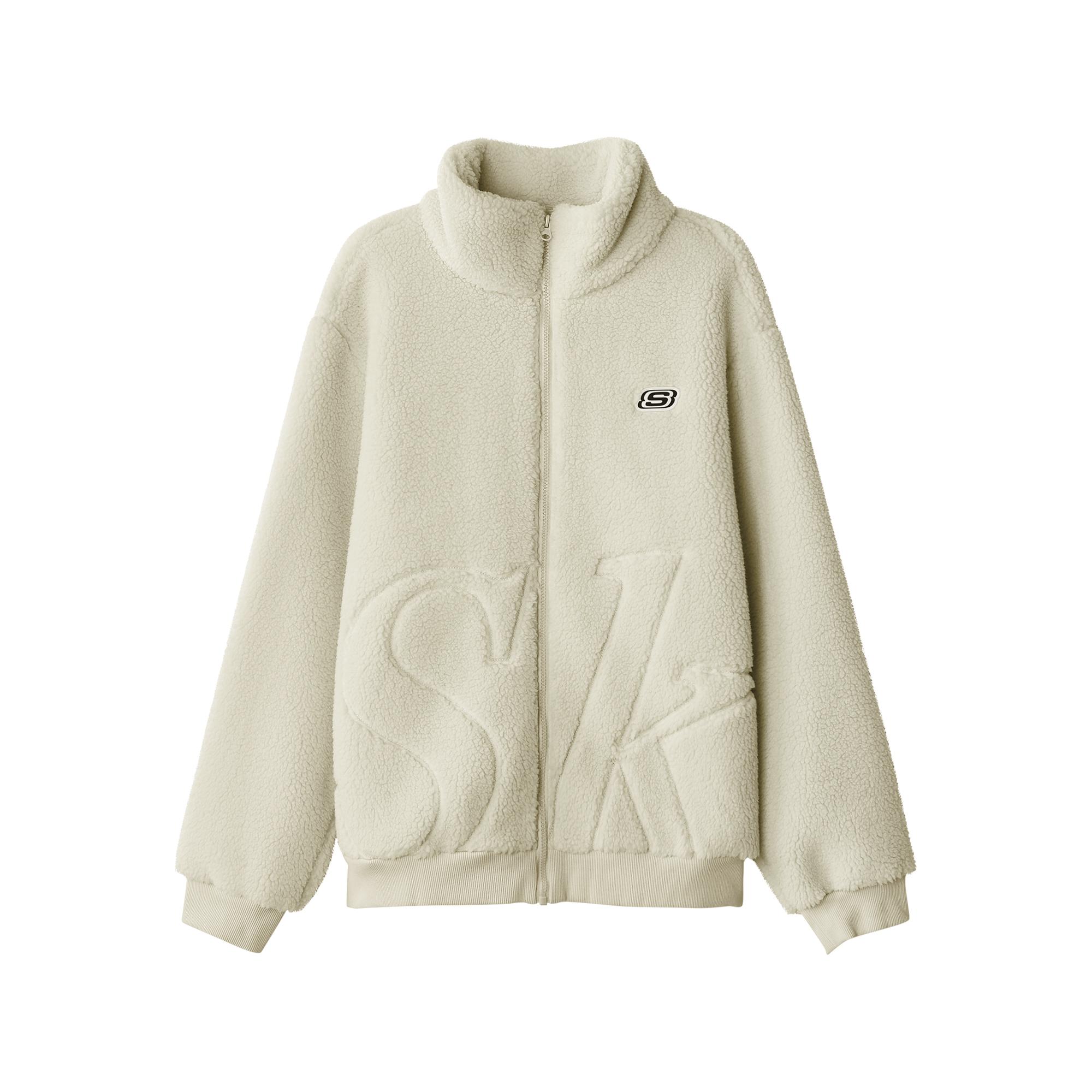 Skechers Logo Outdoor Casual Sports Zipper Stand Collar Fleece Jacket Men jackets Off-White L324U071-0046 XL