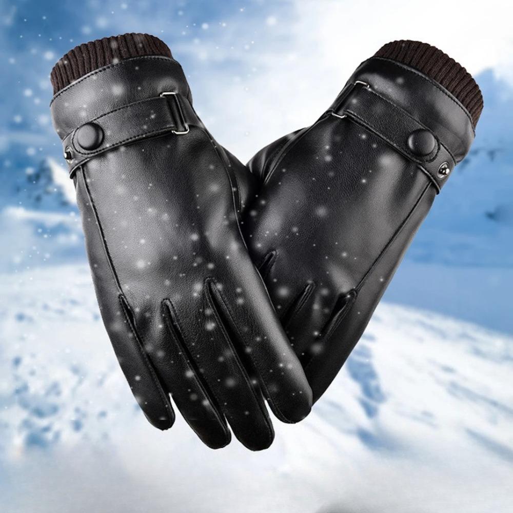 1 Pair Mens Winter Touchscreen Gloves Thermal Insulated Leather Gloves with Triple Stitching for Cycling Skiing Outdoor Sports