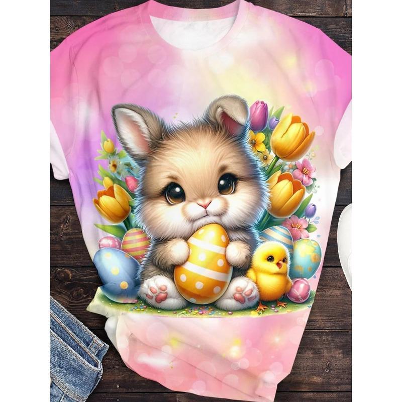 Fashion Summer Easter Bunny 3D Printed T-Shirt Women Street Casual Harajuku T-Shirt Women's Crew Neck T-Shirt Tops Clothing