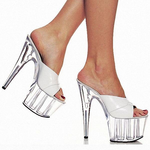 15 cm Stiletto Mode Plateau Kleid Fischmaul High Heel Damenschuhe Kristall Cool Pantoletten