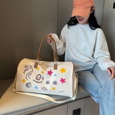 New Canvas Travel Bag Portable Storage Bag Korean Version Cartoon Short Trip Bag Women's Large-capacity Sports Fitness Bag