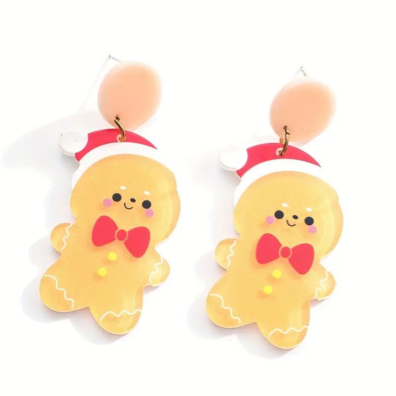 Festive Gingerbread Man & Christmas Tree Earrings - Cute Cartoon Ear Accessories