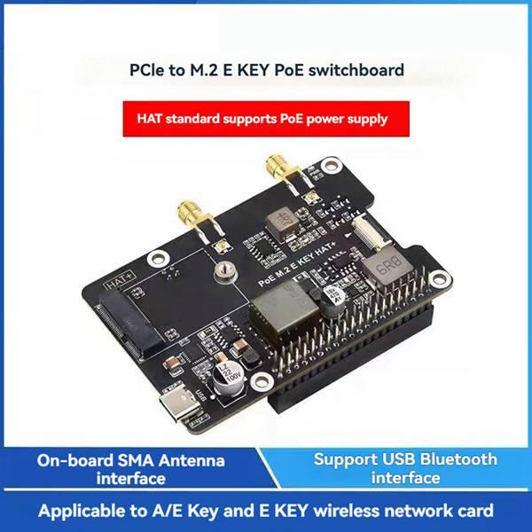 Raspberry Pi 5 PCIe to M.2 E Key with PoE Adapter - Black PCB