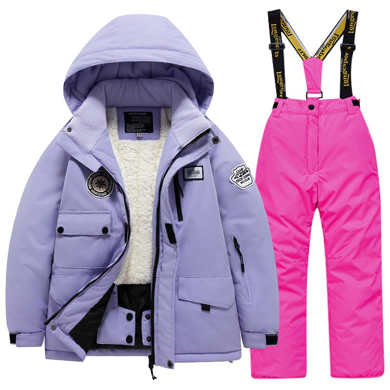 Children's Winter Ski Suit: Fleece-Lined, Waterproof, Windproof, One-Piece Ski Bib Pants for Boys and Girls