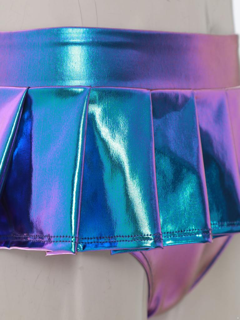 Dámské metalické lesklé mikro mini plisované culottes sukně Rave párty mikro šortky
