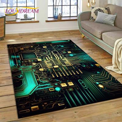 PCB Circuit Board 3D Chip CPU Rug Carpet for Living Room Bedroom Home Decor,Floor Mat Non-slip Decoration for Sofa Doormat Gift