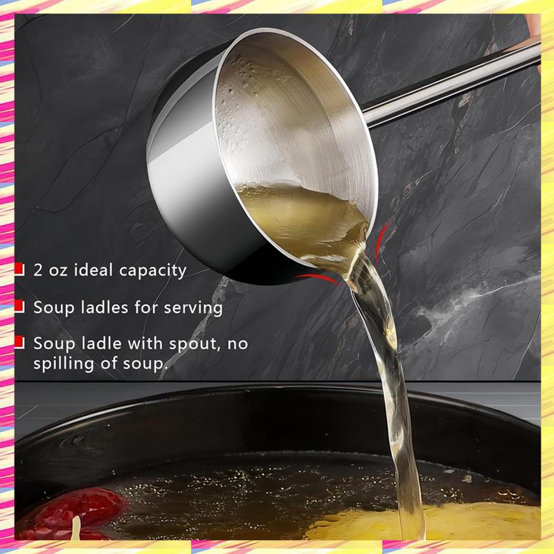 ABJJ Small Soup Ladle Metal Deep Spoon With Pour Spout 2 Oz Long Handle Gravy Ladles Heat-Resistant Stainless Steel 10.5 Inch 14