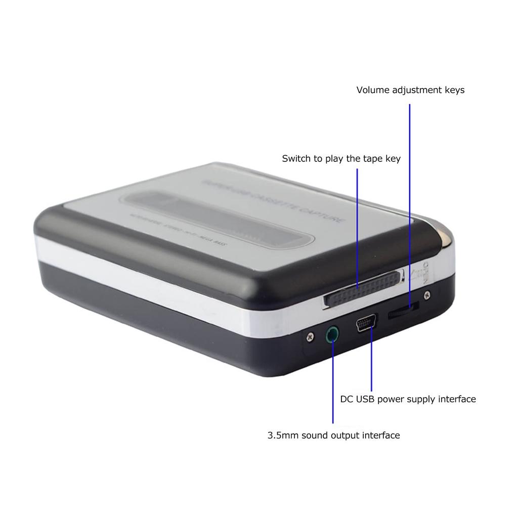 Acogedor Portable Cassette Converts Cassette Tapes To MP3 Via 2 X AA or USB Cassette Tape Player for PC Player, USB, Power, Laptops,