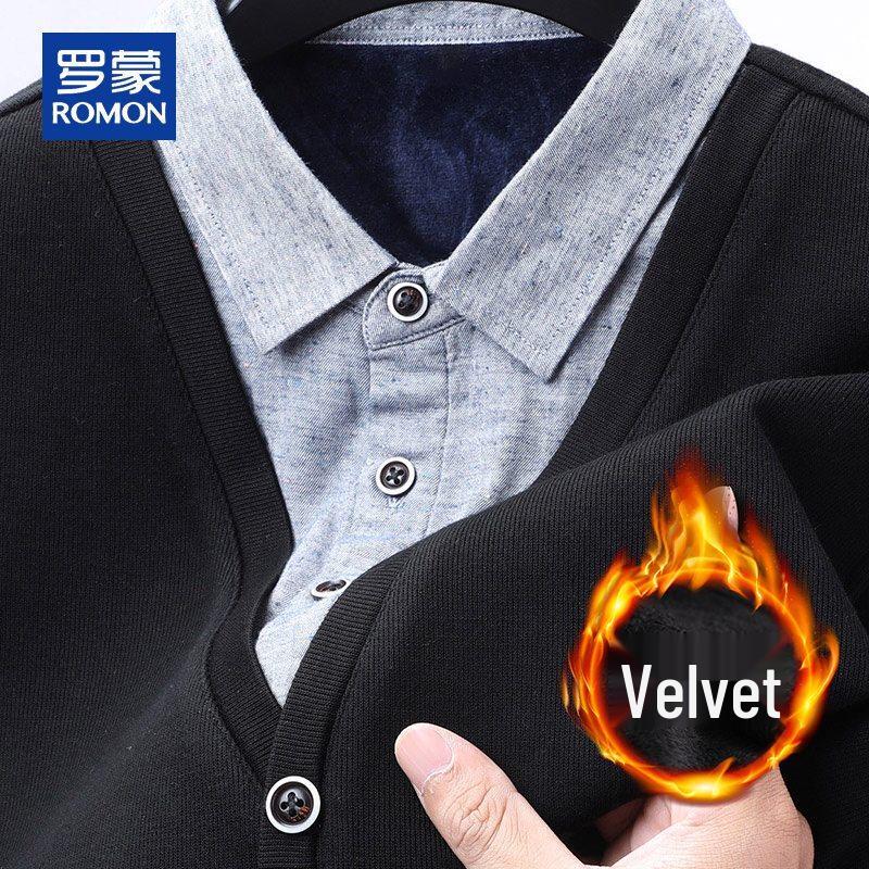 ROMON Men's Faux Two-Piece Knit Polo Sweater