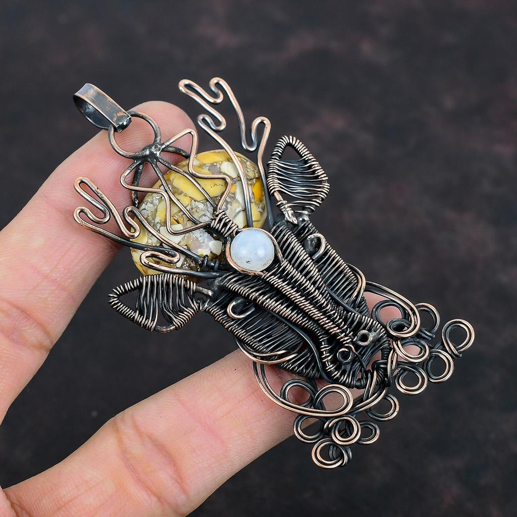 Brecciated Mookaite Gemstone Pendant Copper Wire Wrapped Deer Face Pendant Rainbow Moonstone Pendant Handmade Copper Jewelry Gifts For Women
