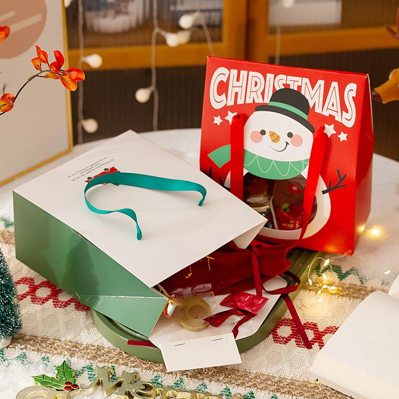 WTEMPO Clear Window Portable Gift Boxes with Handles DIY Foldable Christmas Series Pattern Printed Paper Bags
