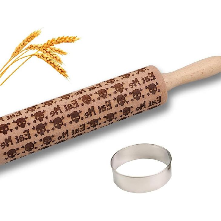 Christmas Embossed Rolling Pin for Baking Cookies Embossing Rolling Pins with Design Wooden Engraved Springerle Roller Pin Dough Patterned Clay
