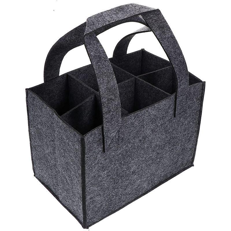 Red Wine Tote Bag - Handheld Non-Woven Felt, Holds 6 Bottles