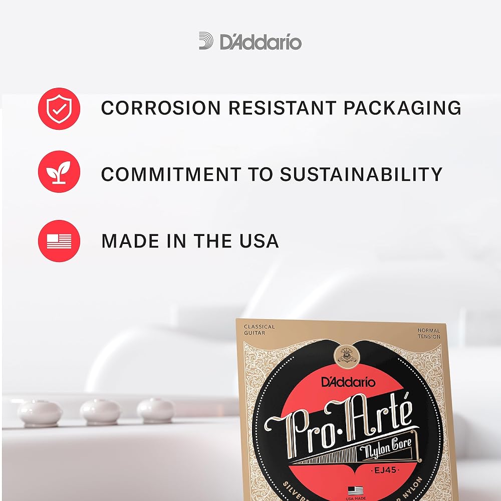 D'Addario Pro Arte Lightly Polished Silver Normal Classical Guitar Strings EJ45LP 6-String Set