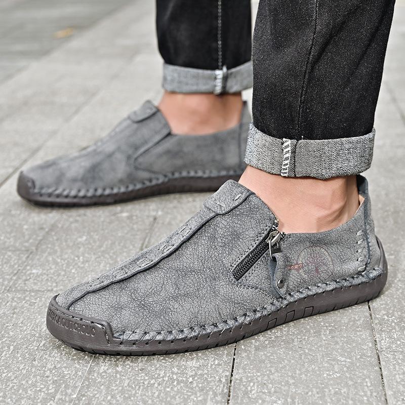 Men's Oversized Bean Shoes with Slip On Casual Shoes, Hand Sewn Business Leather Shoes