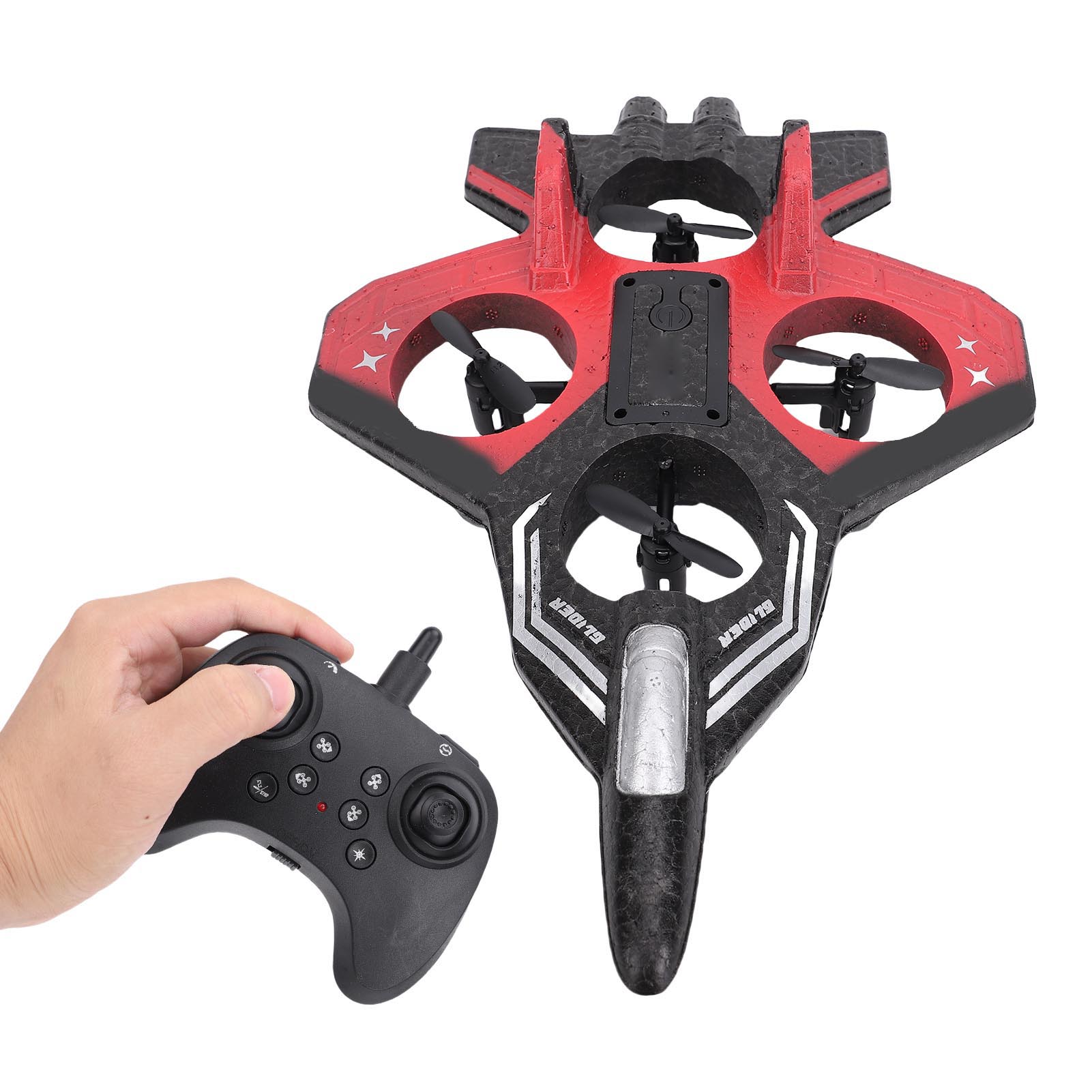 

RC Airplane 4 Engine Thrust 3 Speeds Rechargeable 1 Key 360 degrees Stunts Remote Control Plane Toy with Light Blue 1xBattery червоний