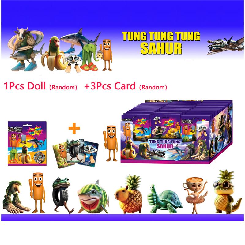 1Pc Italian Brainrot Blind Bag Toys Mystery Box tung tung tung Sahur 1Pc doll &3Pcs Card Sets Funny Model Kids Blind Pouch Gifts