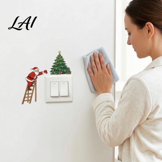 Christmas Party Atmosphere Decor Light Switch Sticker Santa Claus Climbing Ladder Cover Funny Indoor Outdoor Holiday Ornaments Peel & Stick Removable