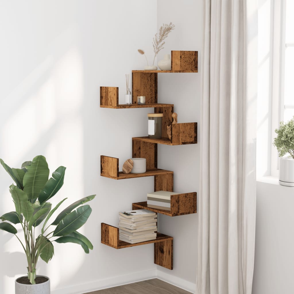 6-Tier Irregular Corner Shelf, Storage and Display Racks for Living Room, Bedroom, Hallway, Entryway, and Bathroom, 45x45x147cm
