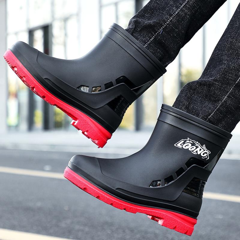 Fashion New Casual Men's Outdoor Rain Boots Men Middle Tube Hiking Fishing Water Shoes Anti-slip Chef Work Ankle Boot Waterproof Shoes