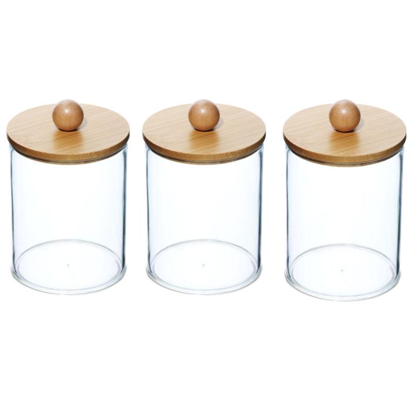 265AS14D Pack Qtip Dispenser Apothecary Jars Bathroom Jar 10 Oz Black Plastic Holder Storage Box for Cotton Ball, Swab Cotton