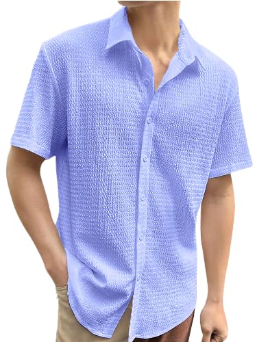 Tee Projekt Mens Popcorn Shirt Texture Pattern Mens Casual Shirt Half Sleeves Goa Beach Summer Shirt Aqua