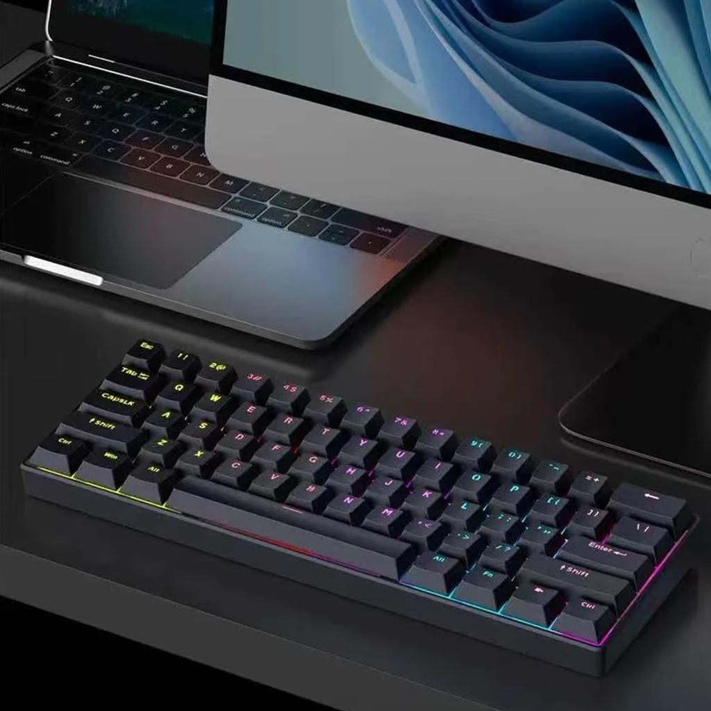 2025 New Mini 60% Gaming Keyboard, RGB Backlit 61 Key Ultra-Compact Keyboard,  Ergonomic Waterproof Mechanical Feeling Office
