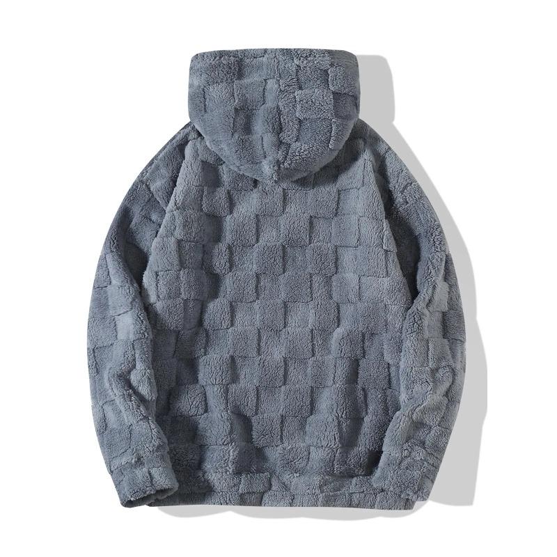 Men Hooded Sweater Fall and Winter New Foreign Trade Slim Round Neck Long Sleeved Square Plaid Casual Windbreaker Male Clothes