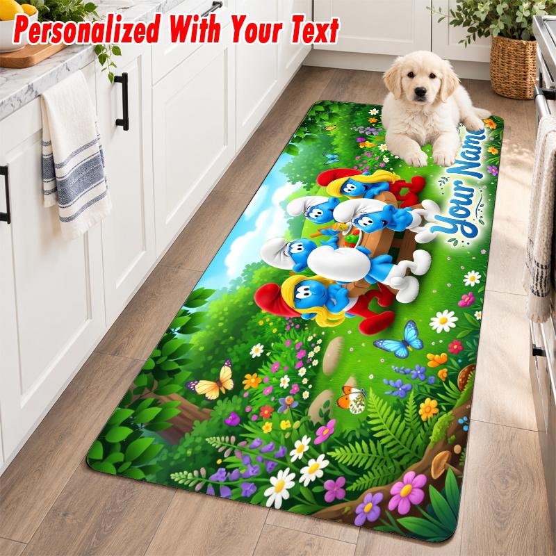 Smurfs Custom Text Flannel Floor Rug Soft Kitchen Mat Personalized Non Slip Carpet