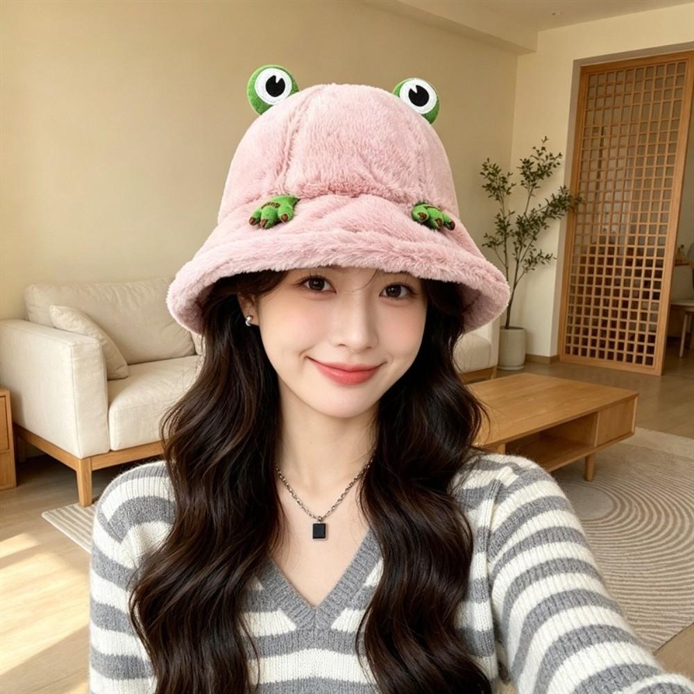Thickened Plush Bucket Hat Round Top Winter Hat Fashion Warm Hat  Outdoor Wear