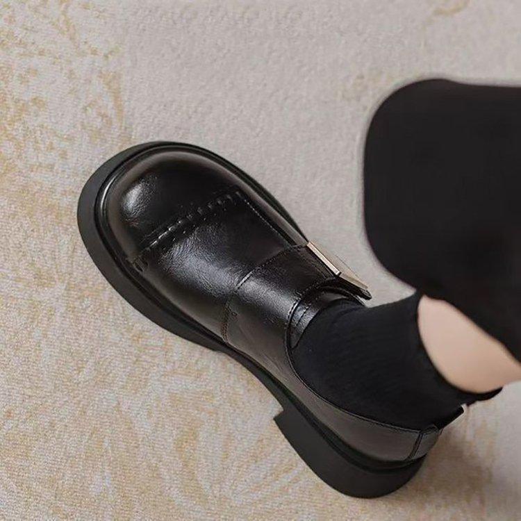 French Retro Preppy Soft Black Leather Shoes