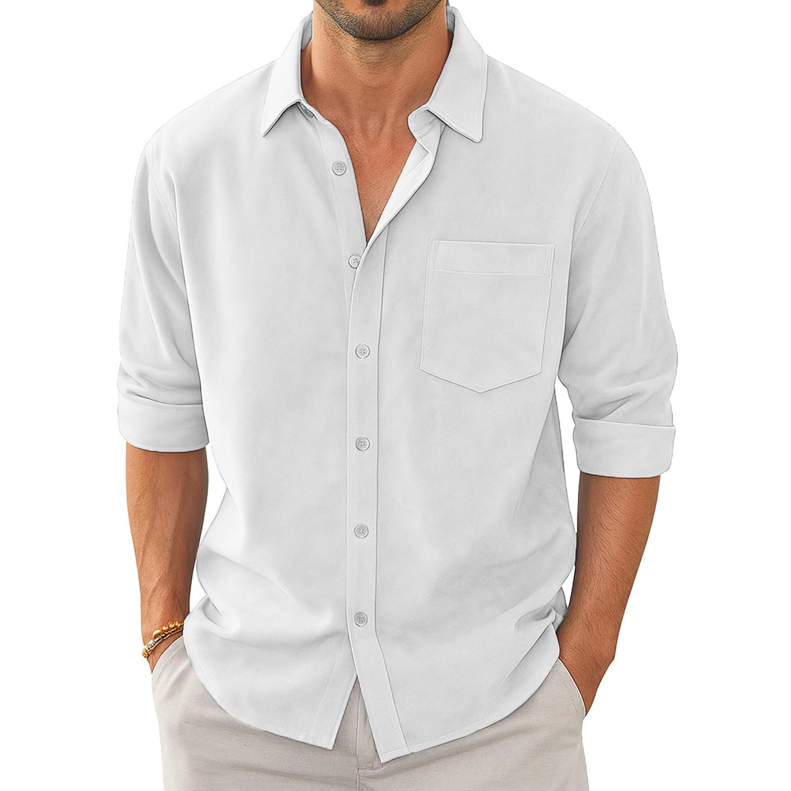 

Summer Men s Collar Pocket Short Sleeved Cardigan Color Shirt Top S білий
