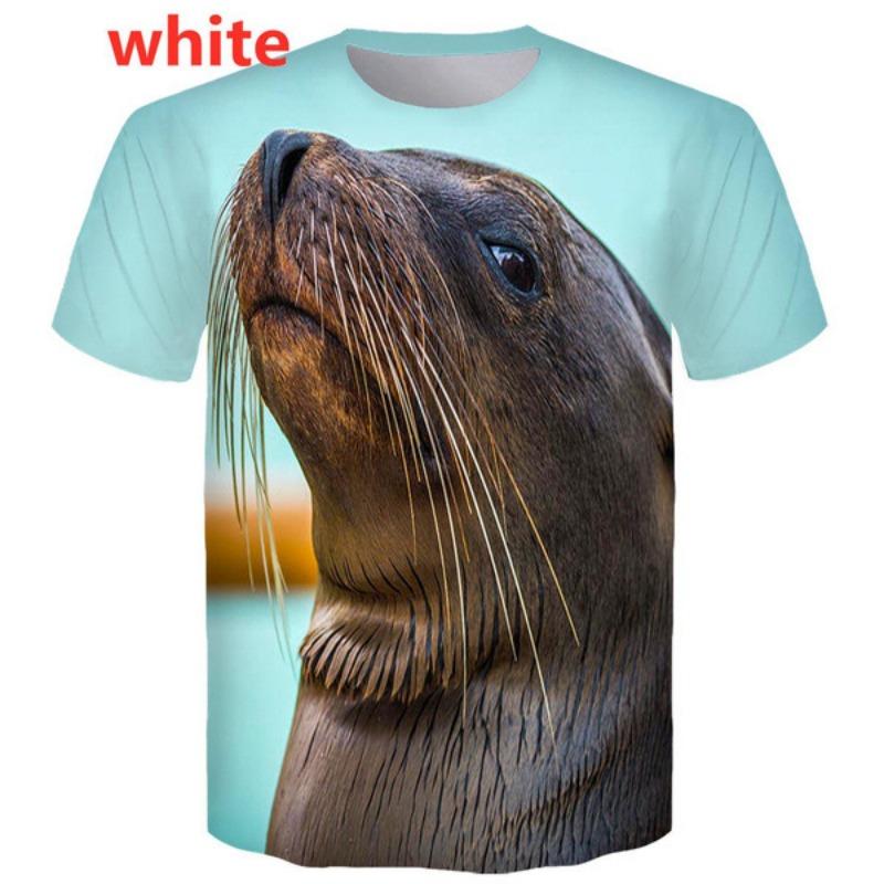 Little Sea Lion Print Men's Casual Short Sleeved Pullover T-shirt Men's T-shirt