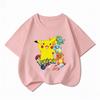 Potdemiel Kids Cotton Tshirt Cute Pikachu Cartoon Print Summer Short Sleeve Boys Girls Casual Crew Neck Tops