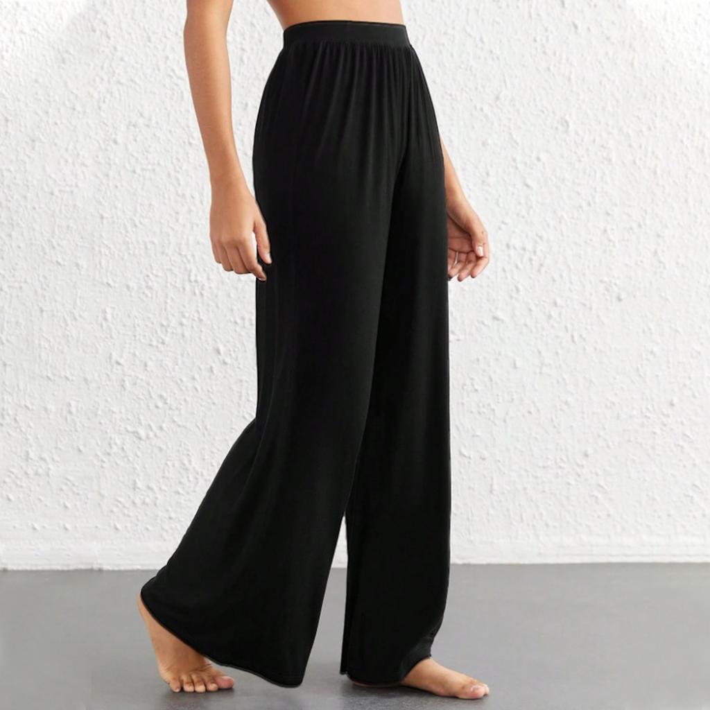 Women's Fashionable Casual Home High-waisted Wide-leg Trousers With A Flowing Drape.