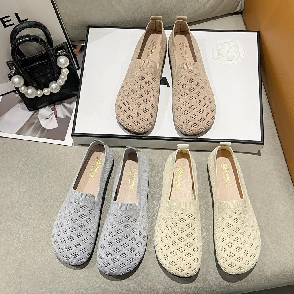 Fashion Summer Knitted Ballet Flats Women Square Toe Mesh Breathable Loafers Women Driving Shoes Comfort Soft Bottom Moccasins Shoes