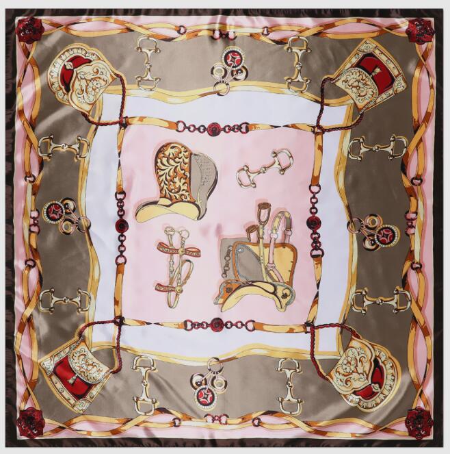 90*90cm Luxury Brand Women Silk Scarfs Saddle And Chain Design Square Scarves Spring Summer Shawls For Ladies
