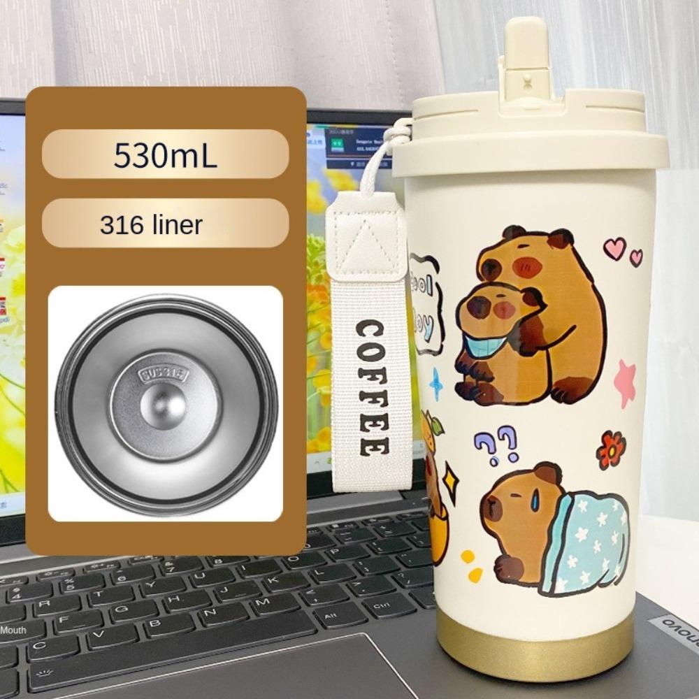 Large Capacity Cartoon Thermal Cup Leakproof Capybara Coffee Mug Students