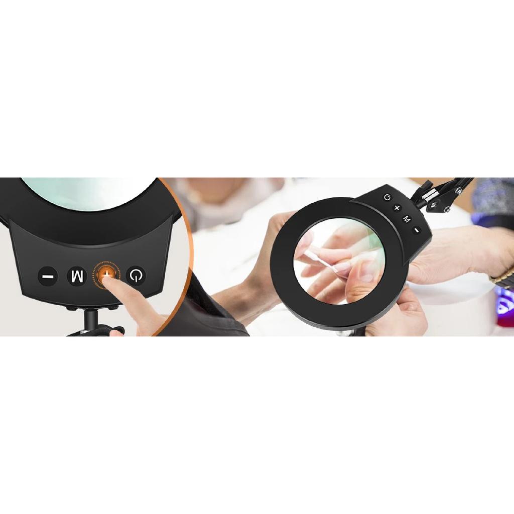 Long Swing Arms 5X/10X Magnifying Glass Lamp with 5 Color Adjust LED Lights Reading Table Lamp for Welding Repair Close Work