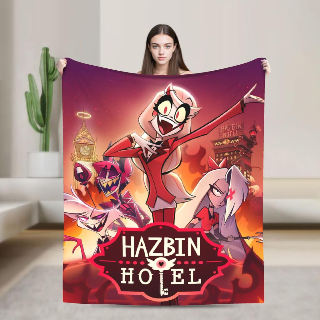 2025 H-Hazbin Hotel Charlie Cartoon Flannel Blanket  Warm Throw Blanket for Bedroom Picnic Print Bedspread Sofa Bed Cover