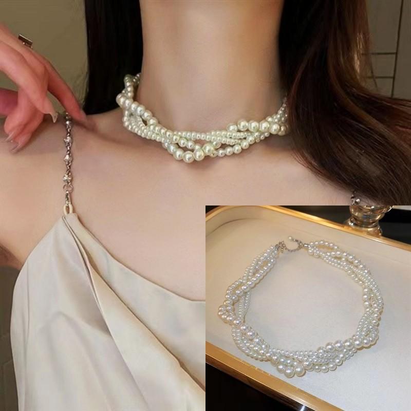 Sweet temperament small fragrant style multi-layer pearl necklace women's new trend fashion simple niche high-end clavicle chain